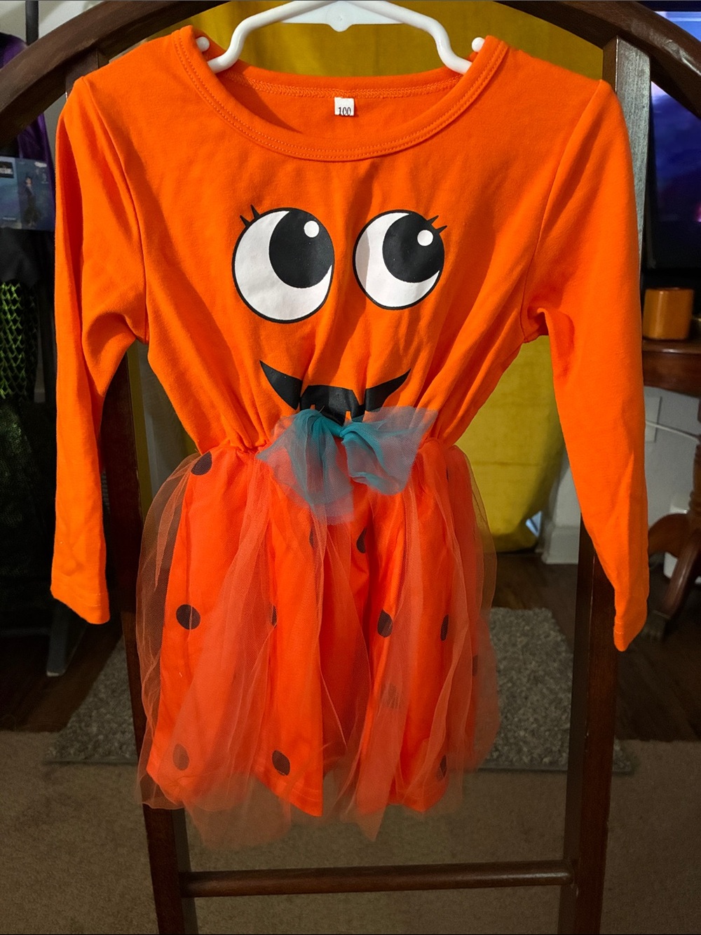 Kids Orange Pumpkin Tutu Costume with Playful Face
